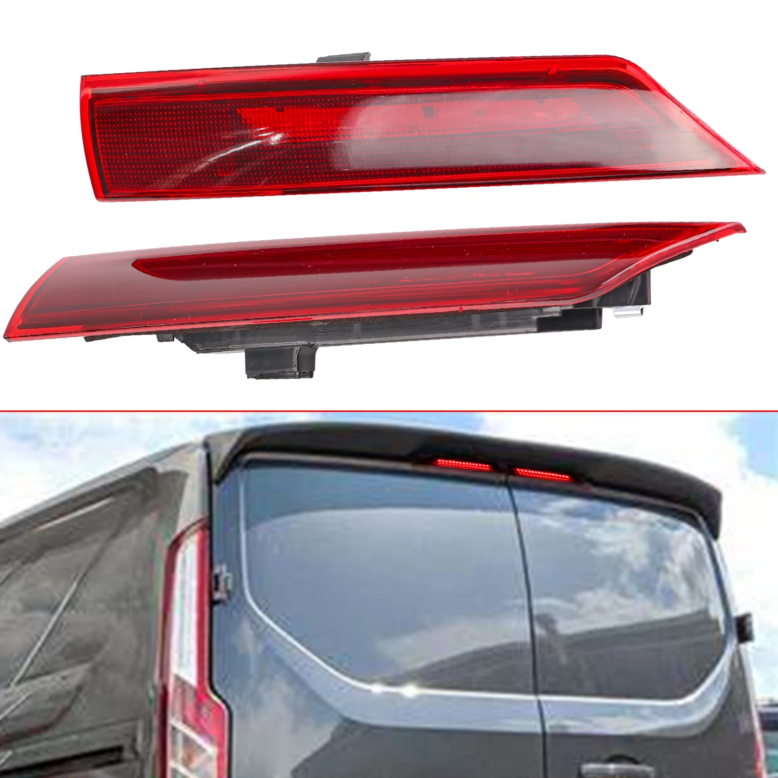 

Red Lens LED Brake Lights 3rd Third High Brake Lamp Additional Rear Tail Stop Lights L&R for Ford Transit Tourneo Custom 12-21