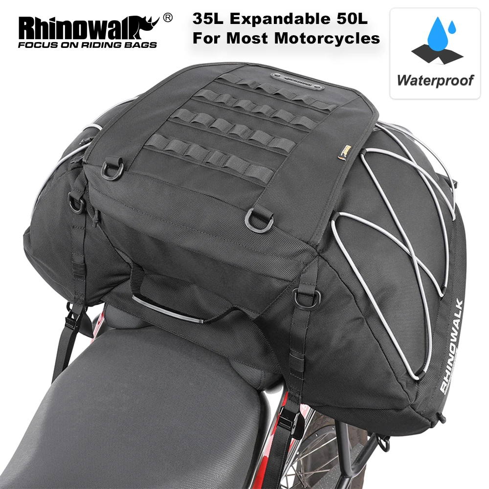 

Rhinowalk 35L-50L Motorcycle Tail Bag Waterproof Expandable Motor Back Seat Cargo Bag Outdoor Travel Saddle Luggage Case