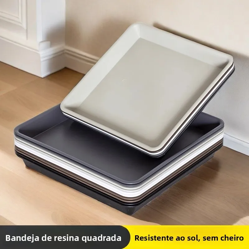 large-size-square-flower-pot-tray-base-ceramic-resin-thickened-grey-plastic-flower-bed-pad-base-durable-preservation-container