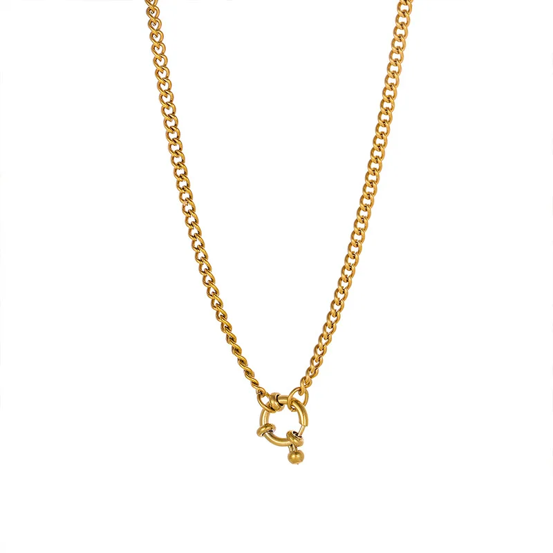 CARLIDANA Trendy Stainless Steel Jewelry Gold Plated Spring Buckle Cross Twist Chain Beads Chain Necklace for DIY Jewelry Making