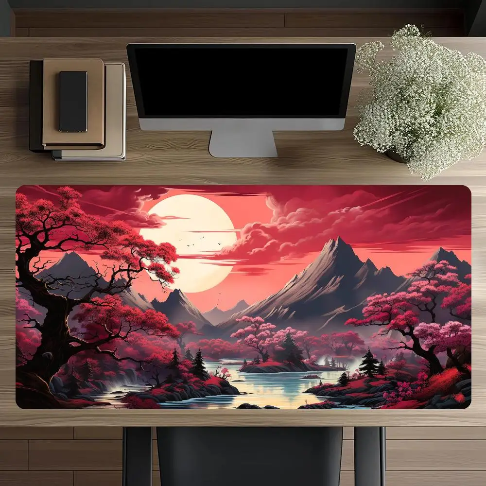 As montanhas e rios escarlates refletem o sol Tapete de mouse lavável com fundo de borracha antiderrapante