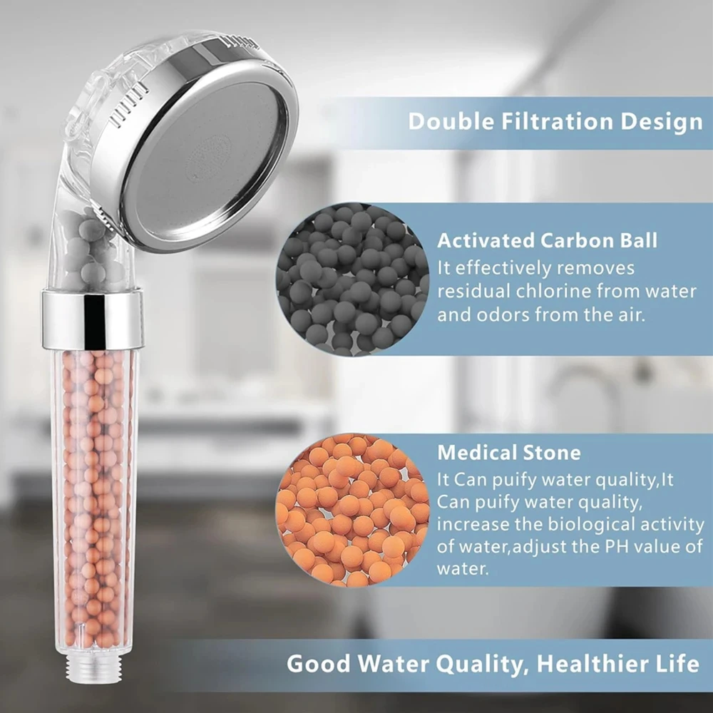 

Filtered Shower Head ABS High Pressured Water Saving Spray Handheld Clear Shower Heads SPA With Filter Beads for Bathroom