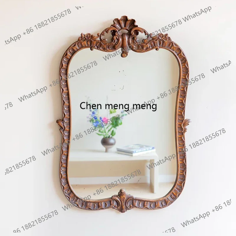 

French retro vanity mirror new Chinese home bedroom vanity mirror American engraved wall hanging