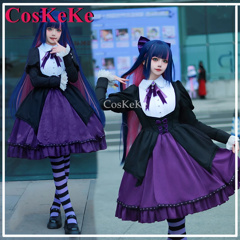 

CosKeKe Stocking Cosplay Anime Panty & Stocking With Garterbelt Costume Purple Lolita Dress Halloween Party Role Play Clothing