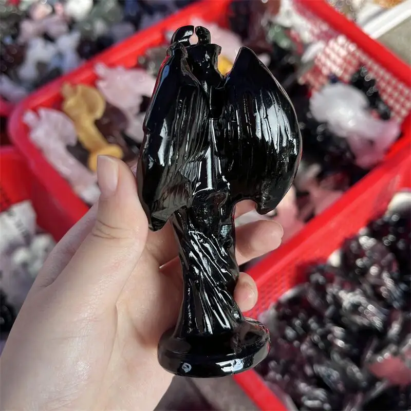 Natural Black Obsidian Witch Succuba Lilith Statue Carving Statue Quartz Healing Energy Gemstone For Christmas Gift 1pcs view 3