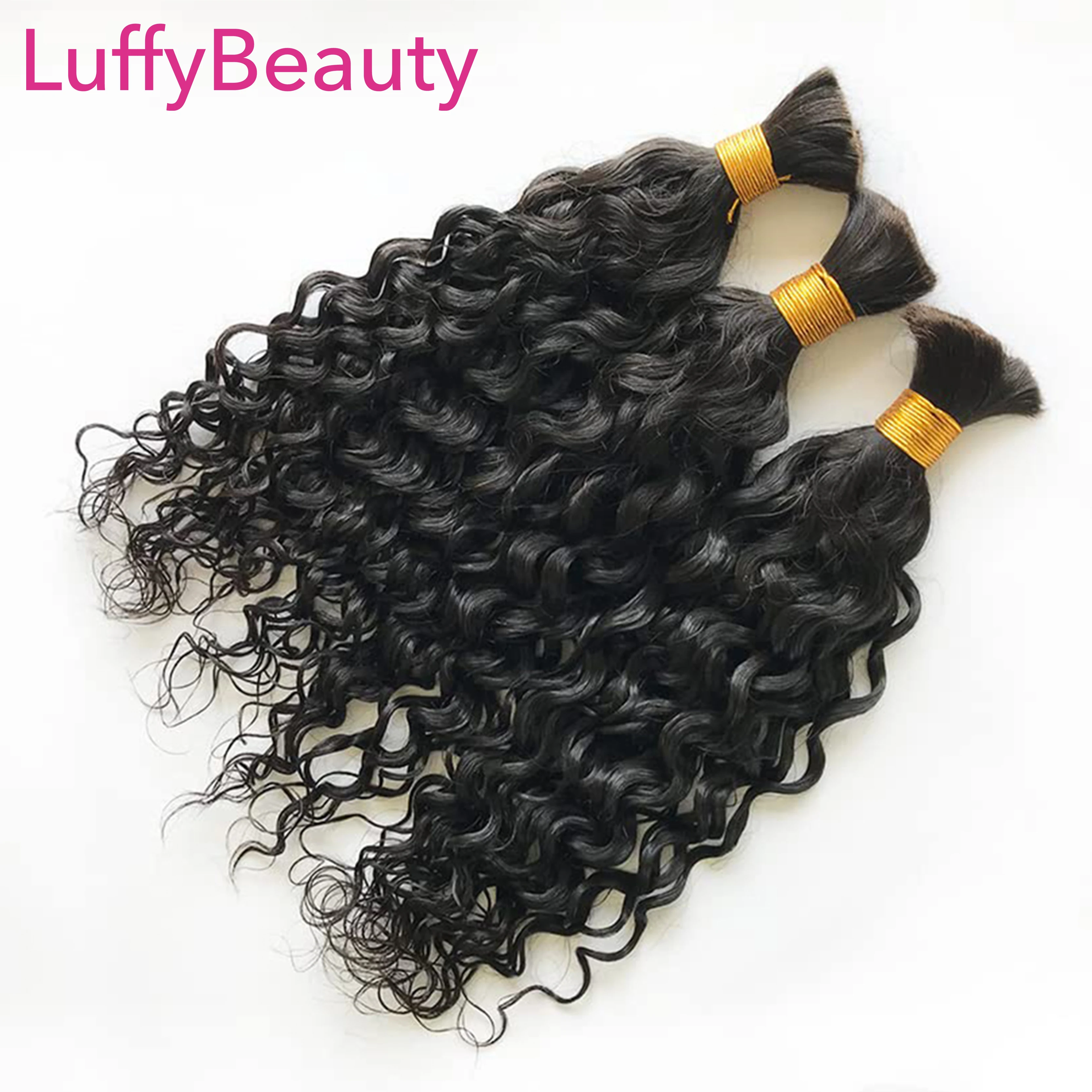 LuffyBeauty-Cabello Humano Birmano para trenzar, extensiones de cabello con ondas de agua, sin trama, doble estirado, extremo completo, trenzas bohemias