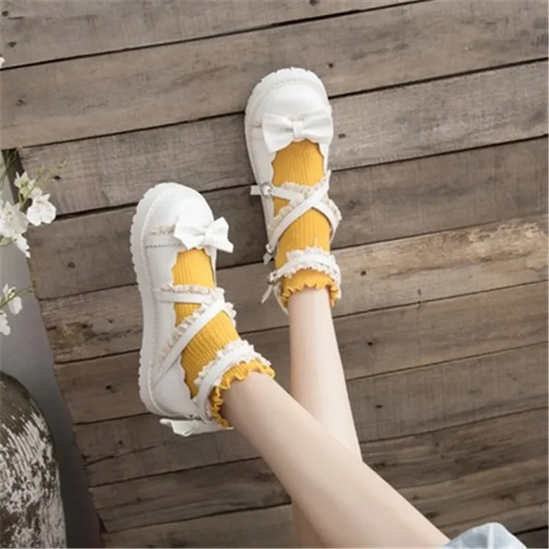 Bowknot Lolita shoes JK uniform shoes PU leather Lolita shoes A953