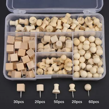 หมุดกดแบบคลิปไม้180ชิ้น/กล่องกระดานติดผนังแผนที่ปฏิทินรูปภาพไม้รูปขนาดย่ออุปกรณ์เครื่องเขียนอุปกรณ์สำนักงานโรงเรียน