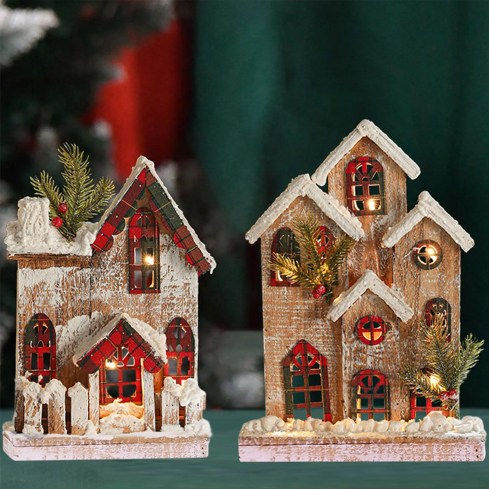 Mini Christmas Decor Village Christmas Gift Glowing Log Cabin for Xmas Party Dec