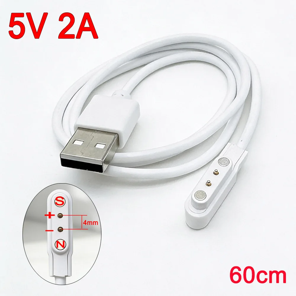 

1 pcs Charging cable magnetic Pogo Pin Connector 2 Pin 4.0 mm Pitch Adapter USB A Connector Male 60 cm Length Magnet charge