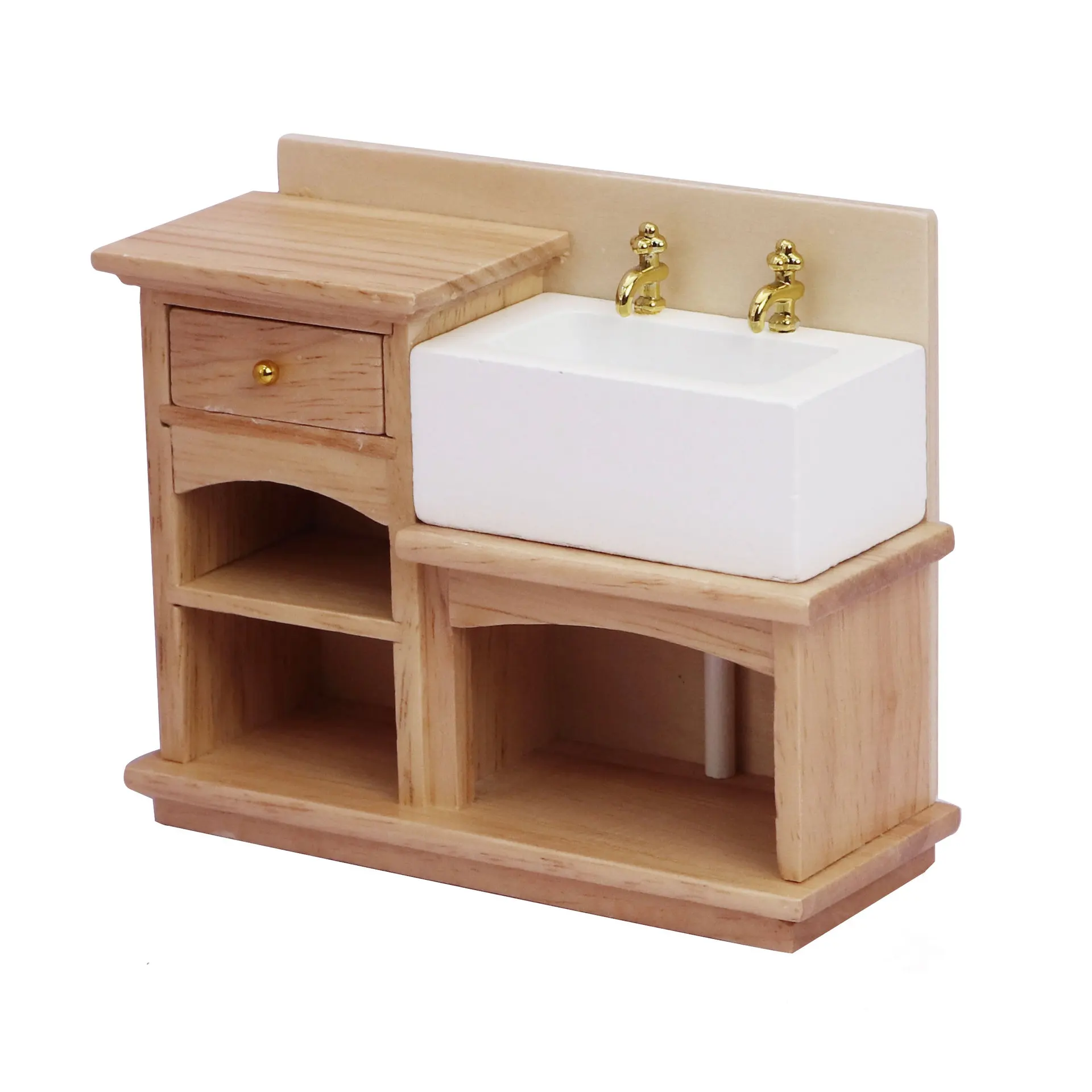 1:12 Scale Dollhouse Miniature Furniture Model - Natural Wooden Hand Wash Sink with Realistic Details, Ideal for Creating Cozy B