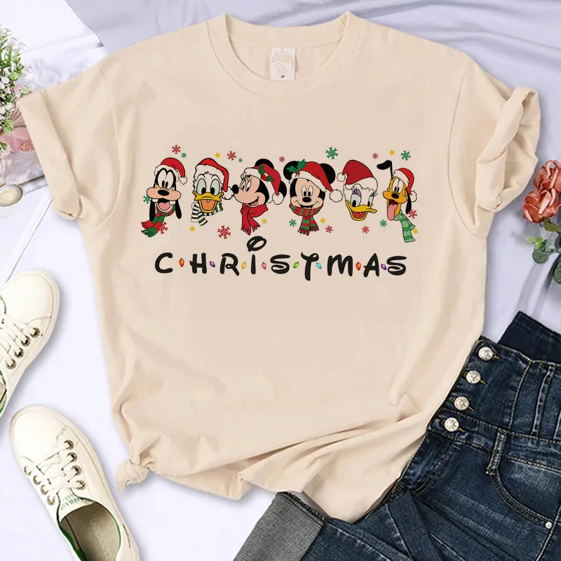 kawaii Christmas Mickey Print T-shirts Women Fashion Minnie Mouse girls T Shirt Streetwear Female Clothes Kawaii Disney Tshirt