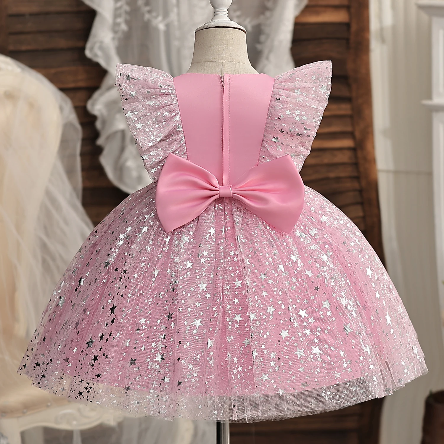 Girls Princess Dress Sequin Tutu Lace Mesh Birthday Prom Toddler Baby Kids Elegant Wedding Party Clothes Children Baptism Gown