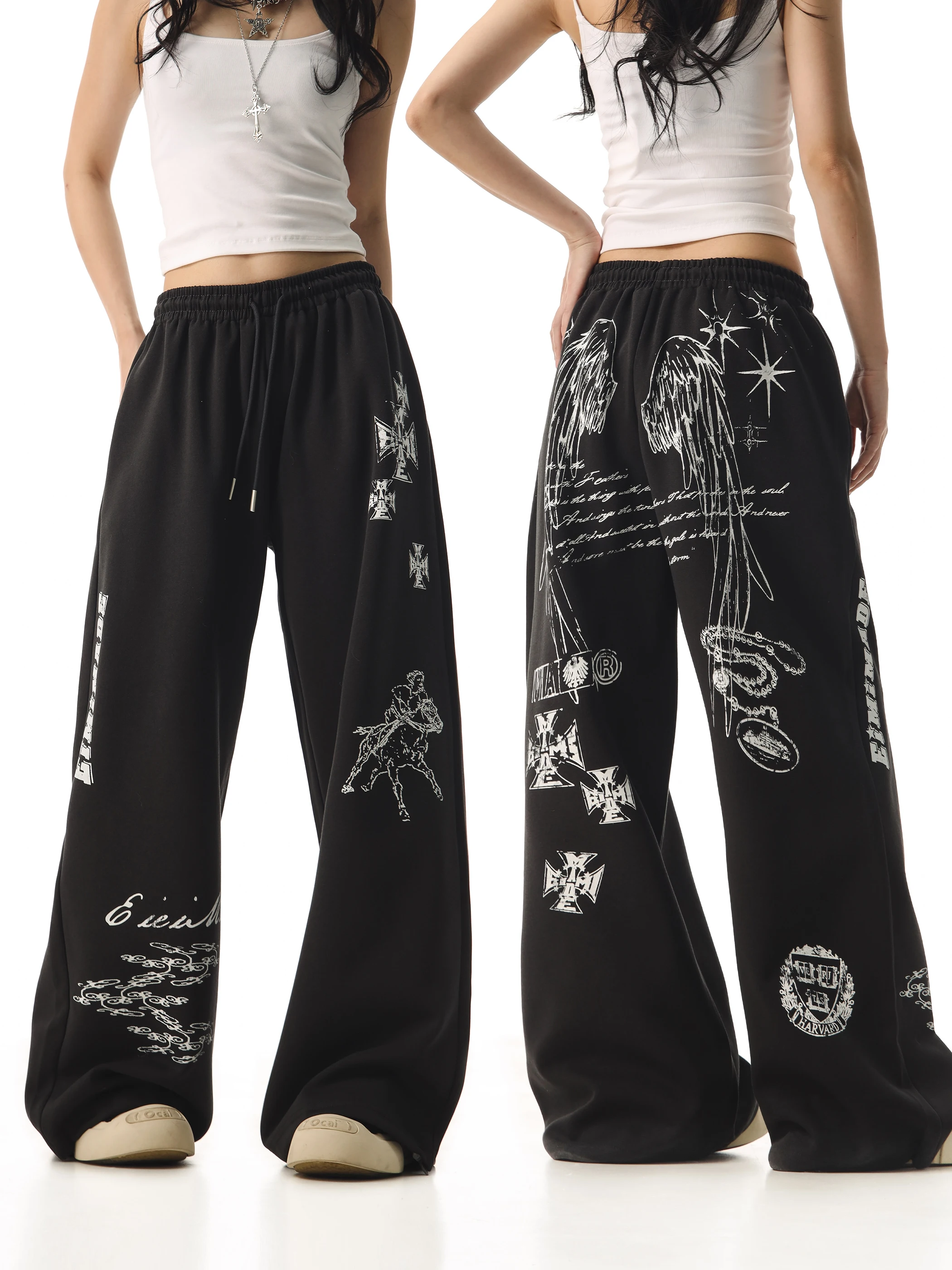 

Gothic Sle Printed Loose Casual Sports Pants American Sle Wide Leg Pants Straight Cut Pants Breathable Cotton Polyester
