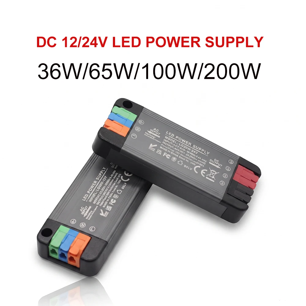 Ultra Thin LED Power Supply DC12V 24V Constant 36W 65W 100W 200V Lighting Transformer For LED Strip Cabinet Light