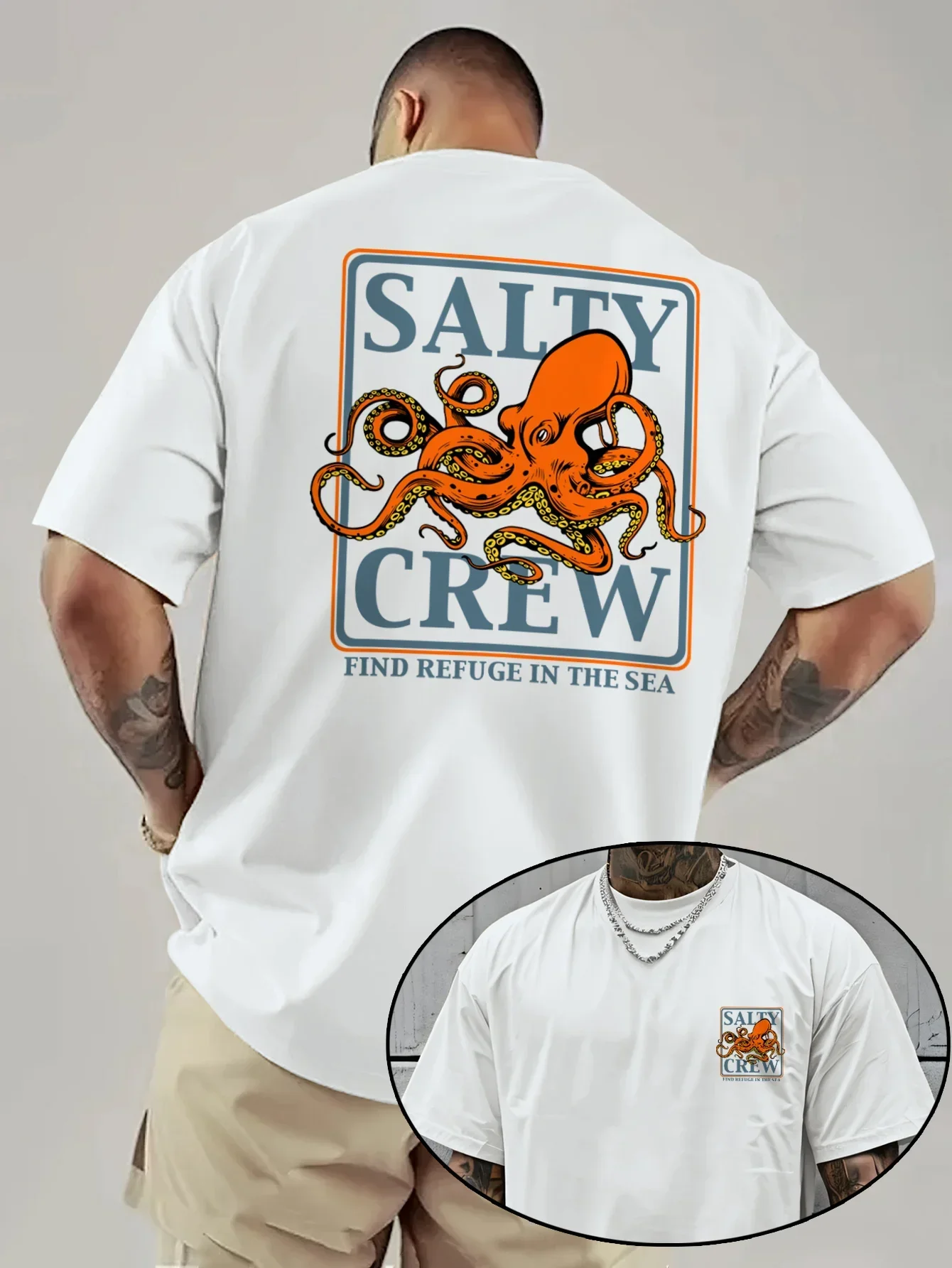 

Men'S Outdoors Surfing Octopus Graphic Print T-Shirt Leisure Fashion Short Sleeve Cotton T-shirt Summer Brand Streetwear Top