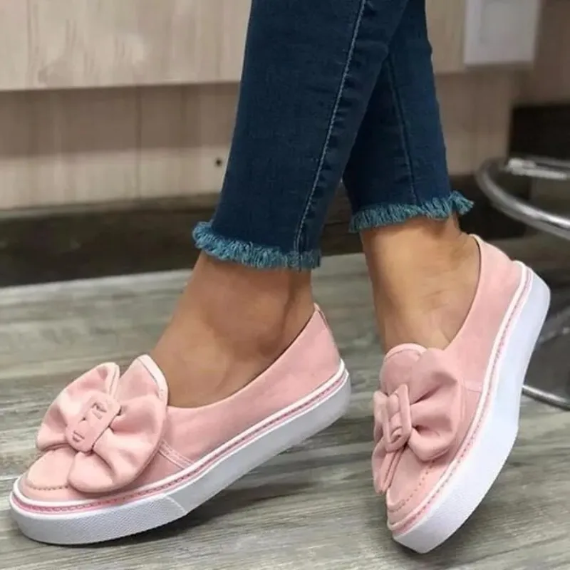 Sneakers da donna floccaggio scarpe Bowknot donna autunno primavera Slip On mocassini Walking donna Plus Size Casual moda femminile