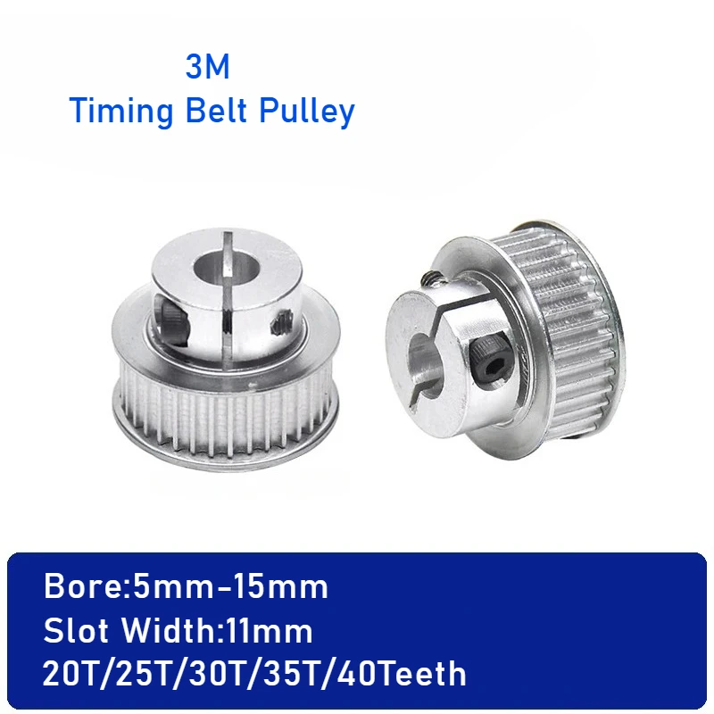 1pcs 20T-40Teeth 3M Clamping Type Timing Pulley Bore 5mm-15mm Slot Width 11mm For 10mm Belt CNC/Step Motor