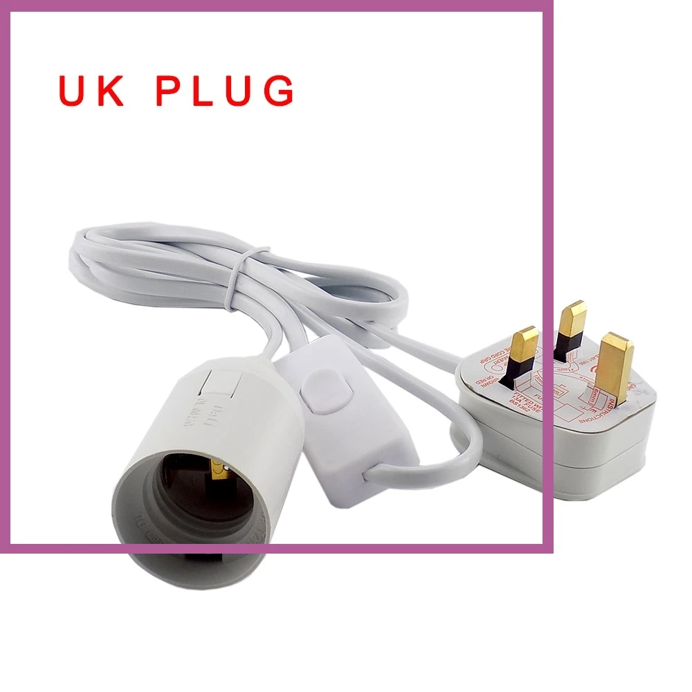 1.8M E27 Power Cord with Switch – EU/US/UK Plug Lamp Base Holder, LED Bulb Socket Adapter & Light Wire Converter B2