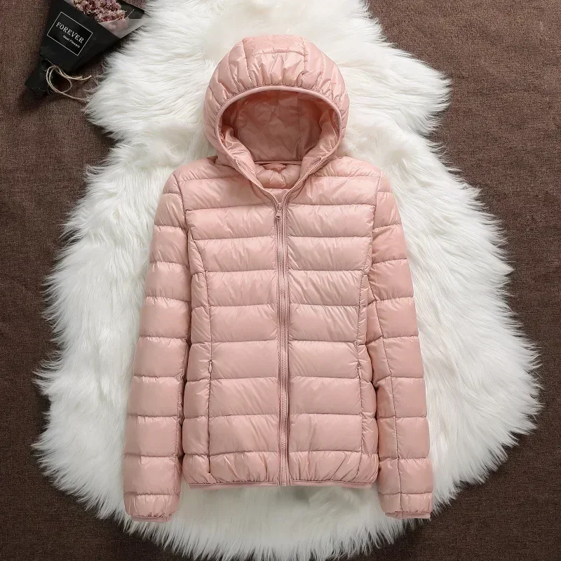 Plus Size 2023 Autumn and Winter New Women Lightweight Puffer Jacket Female Hooded Slim-fit White Duck Down Warm Short Coats