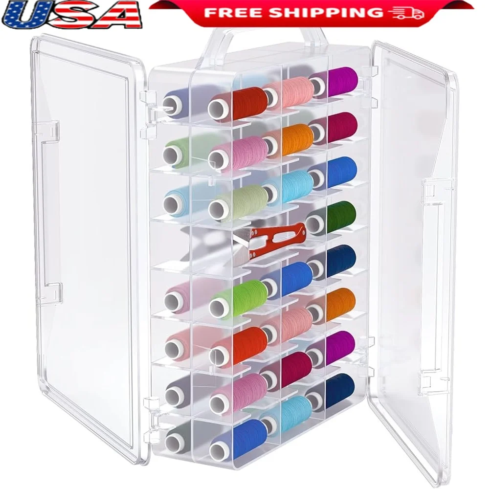 

46 Grids Double Sided Sewing Organizer Portable Thread Storage Box Clear Plastic Embroidery Floss Bobbins Craft Supplies