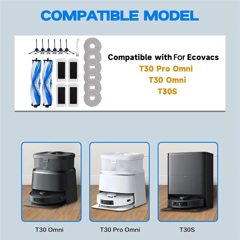 

ABGH-запасные части для робота-пылесоса ECOVACS DEEBOT T30S/T30S PRO/T30S AI, основная боковая щетка, ткань для швабры с фильтром Hepa