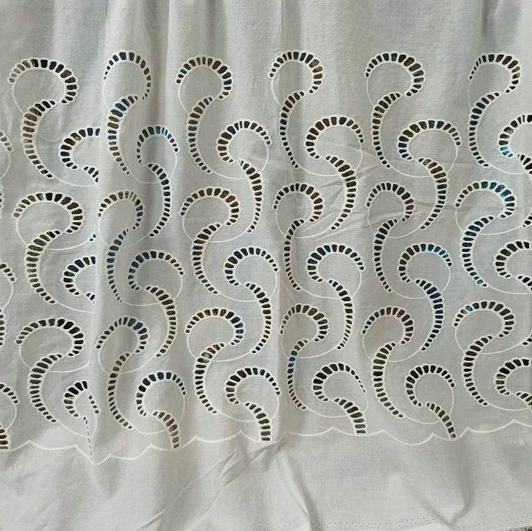 100% cotton embroidered hollow-out fabric, skirt hem eyelet embroidery fabric, carved embroidery fabric, DIY sewing fabric view 2