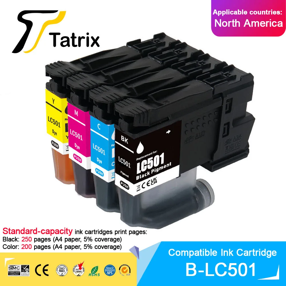 

Tatrix Standard capacity LC501 501 Compatible Ink Cartridge For Brother MFC-J1260DW MFC-J1360DW MFC-J1410DW Printer