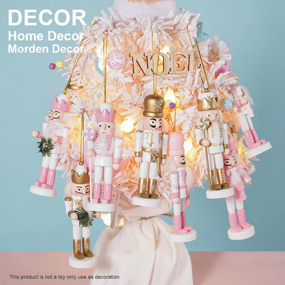10Pcs/set 12cm Nutcracker Puppet Christmas Tree Pendant Wooden Handicraft Soldier Home Desktop Ornament Xmas New Year Decoration
