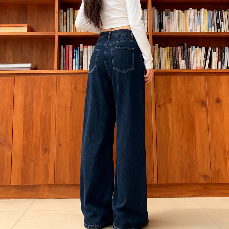 Inverno feminino y2k queimado perna larga jeans denim velo térmico forrado quente casual estilo clássico para tempo frio