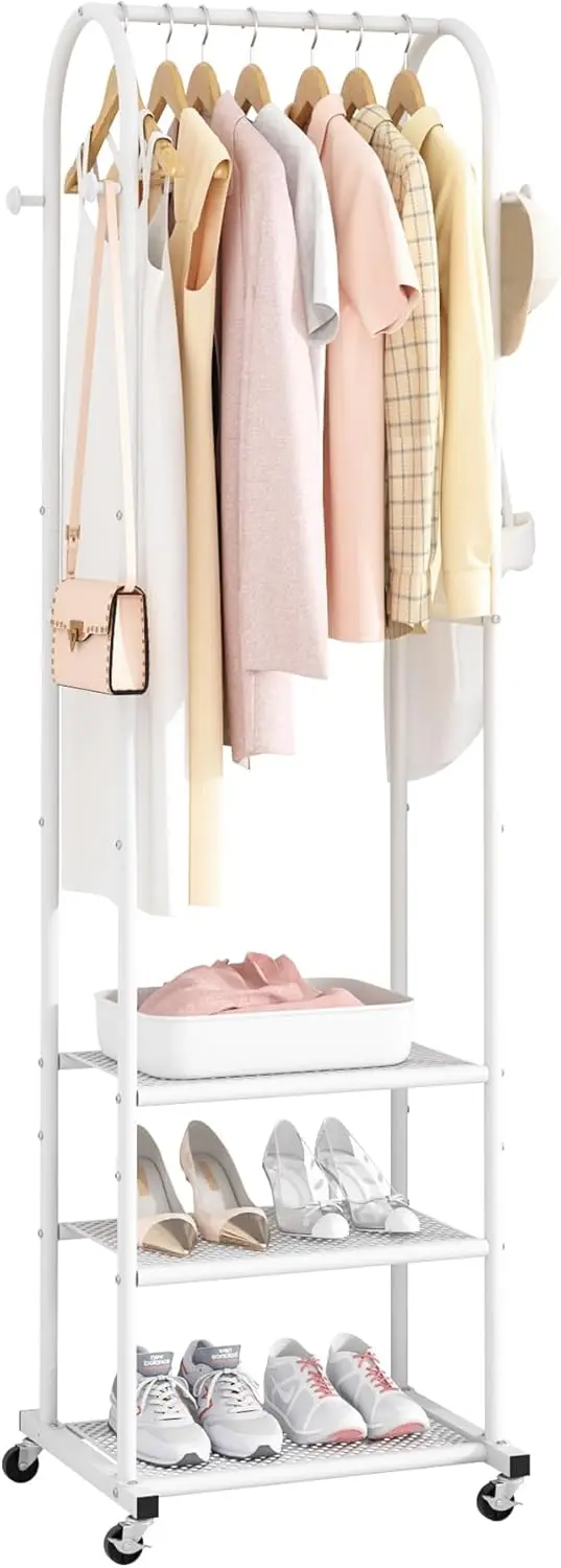 

Heavy Duty Clothing Rack with Wheels,Modern Garment Rack with 3 Metal Shelves, 71.8Inches Display Rack for Hanging Clothes, H