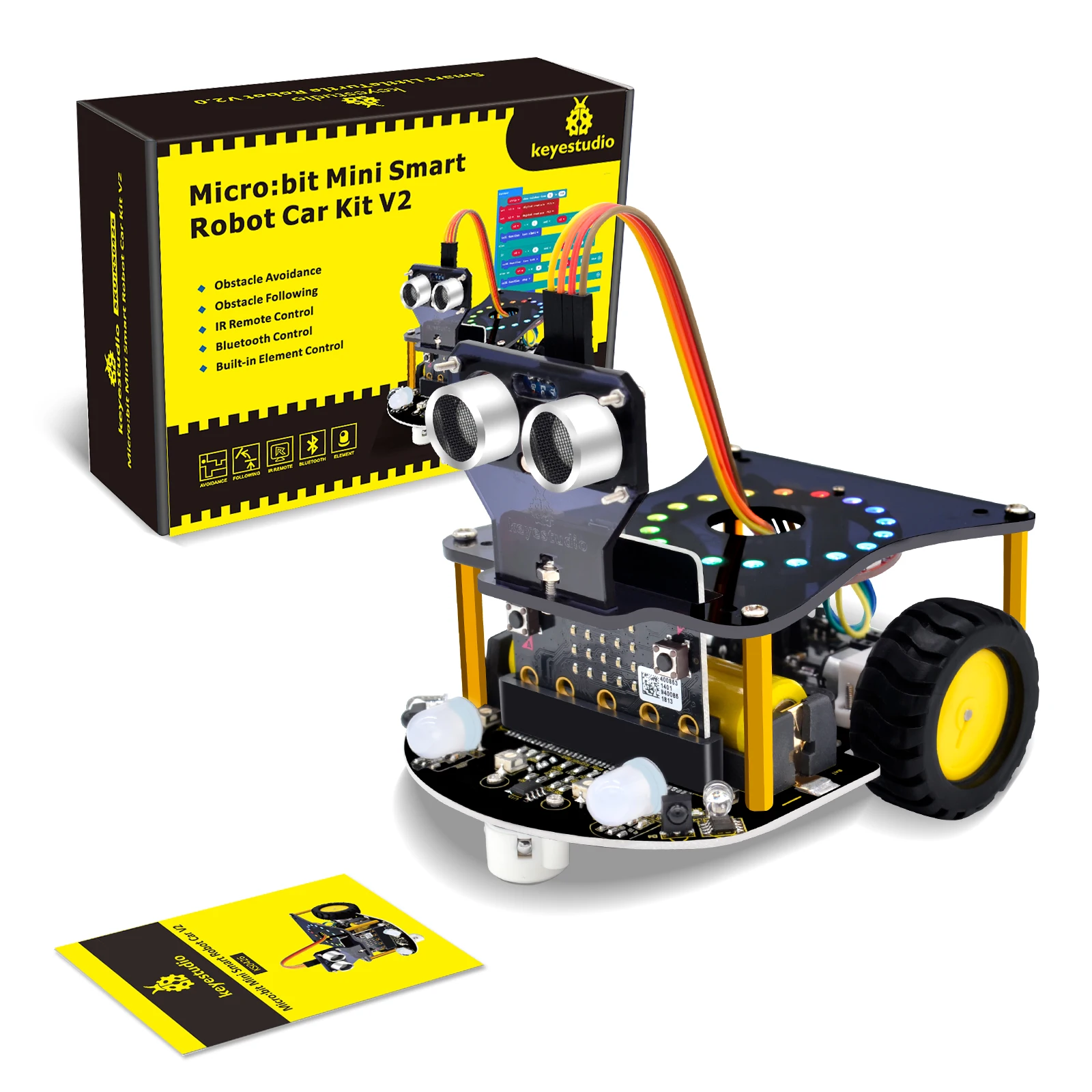 Keyestudio-Kit de coche Robot inteligente, dispositivo Micro:bit Mini, V2, programación y educación de vástago de código para adolescentes