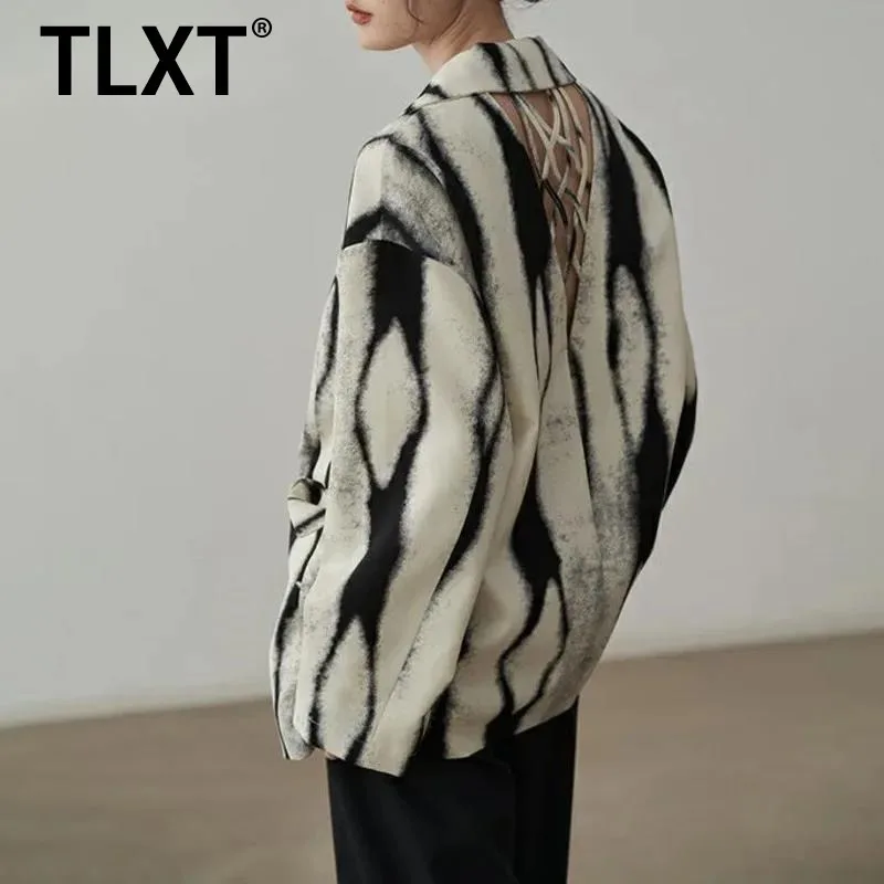 

TLXT модная женская повседневная рубашка с принтом тай-дай с открытой спиной, уличная одежда в стиле ретро, элегантная роскошная мягкая ткань, элегантная осень 2021, новый дизайнер