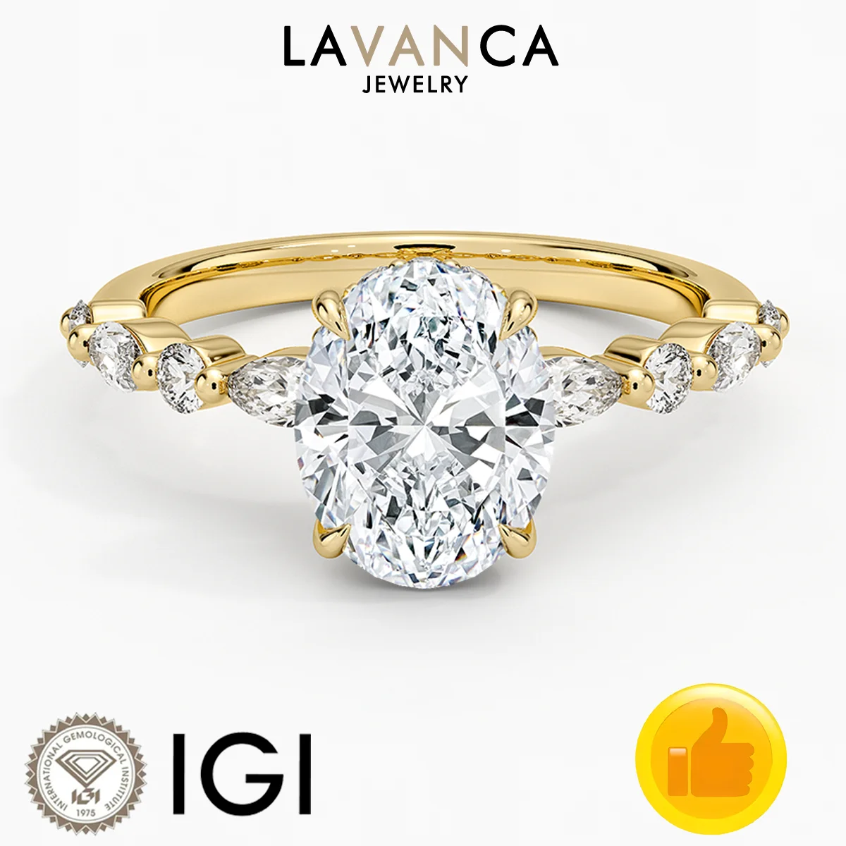

Hidden Halo Style Lab Created Diamond Ring IGI Certified Lab Diamond Ring 9K/14K/18K Yellow Gold Half Eternity Engagement Ring