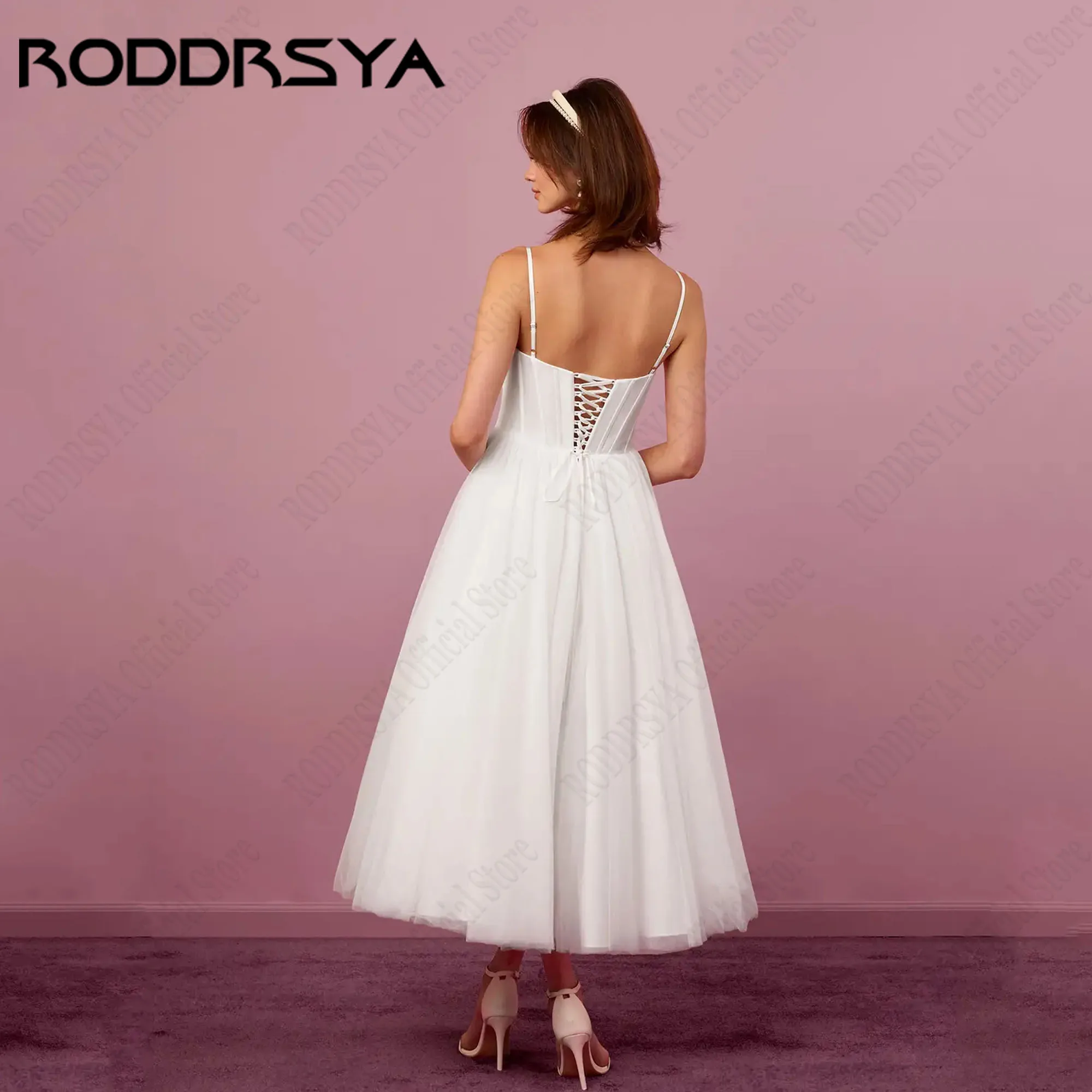 RODDRSYA A Linha Vestidos De Casamento Sem Mangas Com Arco Destacável Spaghetti Straps 3D Flor Noiva Vestidos Lace Up vestido Personalizado A linha de vestidos de casamento sem mangas com arco destacável cintas de espa