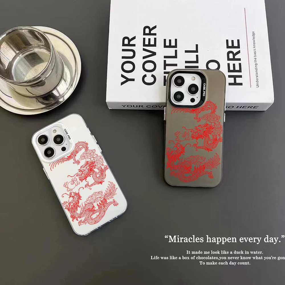 Chinese Red Dragon Phone Case IMD Color Silver Shell For IPhone 16 15 14 13 12 Pro Max Plus