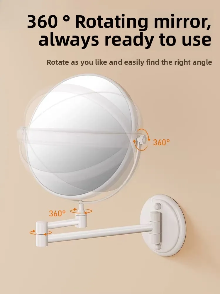 Bathroom Non-punching Toilet Magnifying Glass Telescopic Folding 360 Rotating Beauty Mirror