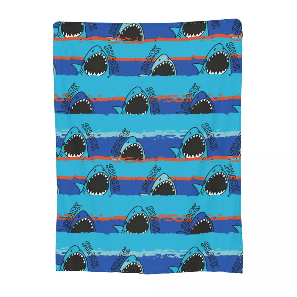 

Cartoon Shark On Blue Strips Blanket Fleece Textile Decor Cozy Super Warm Throw Blankets for Bedding Car Bedspread