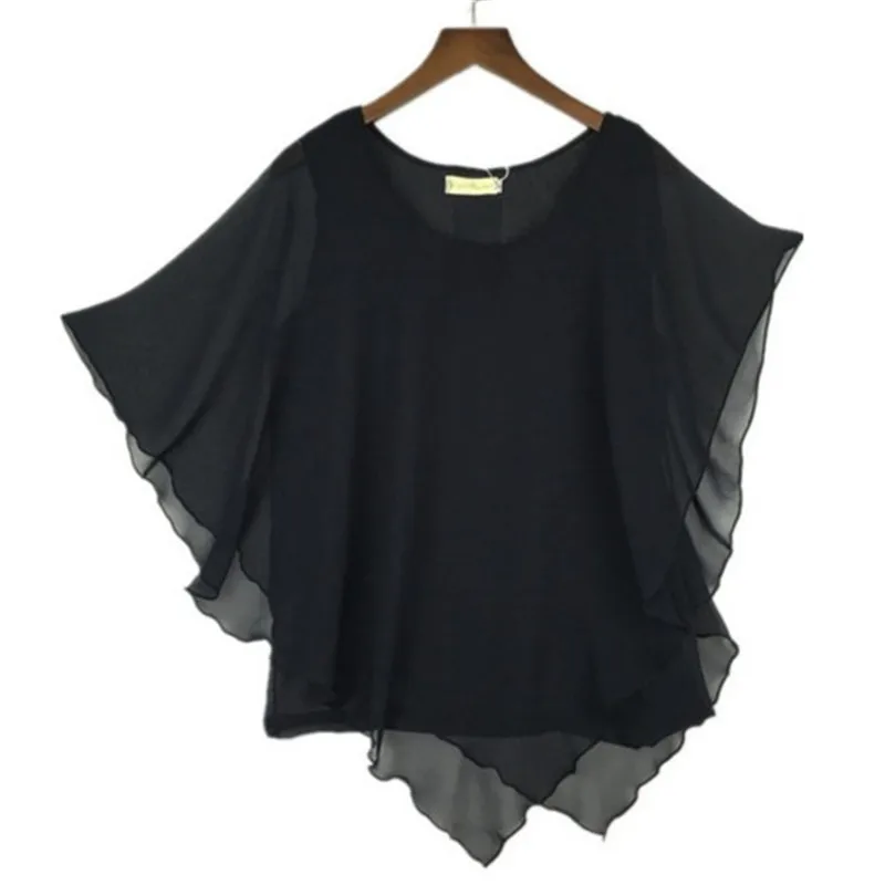 2024 New Fashion Casual Women Short Sleeve Blouse And Shirts Summer Loose Slim O Neck Batwing Sleeve Chiffon Shirts XL vintage