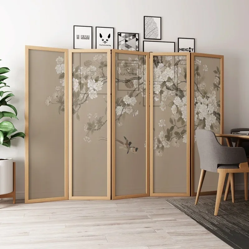 New Chinese-style screen partition, living room entry folding entrance, mobile blocking, household modern simple solid wood fold
