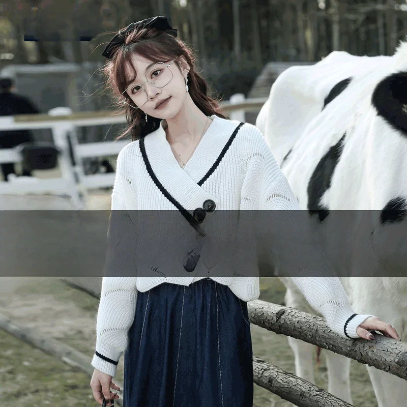 

Loose V-Ne Knitted Open Cardigan Women's Outerwear Spring Autumn New Sle Lazy Sle Sweater Jaet Korean Version Long Sl...