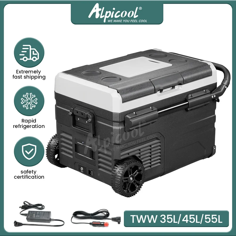 Alpicool TWW45 Solar Fridge and Freezer Portable Fridge Freezer Car Fridges with Battery and Wheels Outdoor Cooler