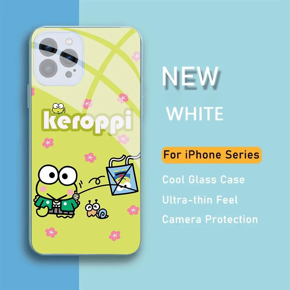 Sario K-Keroppi Phone Case For IPhone 15 14 13 12 Mini 11 Pro Max X XS XR 6 7 8 SE Plus Glass Hard Cover