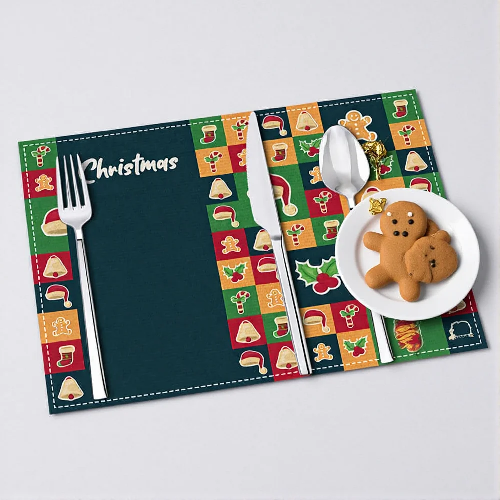 30x45cm Christmas Placemats Table Linen Checkered Xmas Tree Snowman Printed Table Mats Heat-resistant Christmas Party Decoration