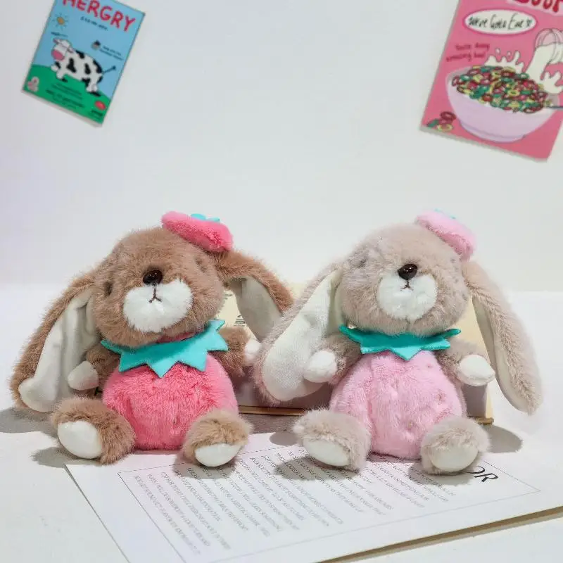 1 pçs coelho chaveiro boneca brinquedo de pelúcia mini casal mochila pingente morango coelho boneca decoração presentes para meninas