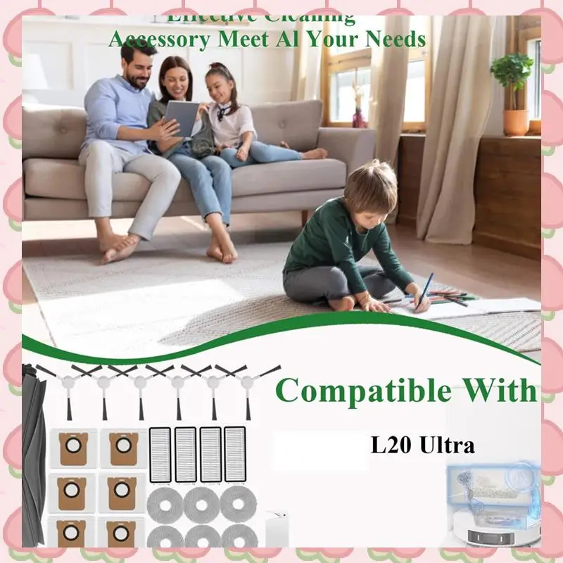 N18R Accessories Kit Compatible For Dream L20 Ultra/L30 Ultra Robot Vacuum Main Brush Hepa Filters Side Brush Mop Pads