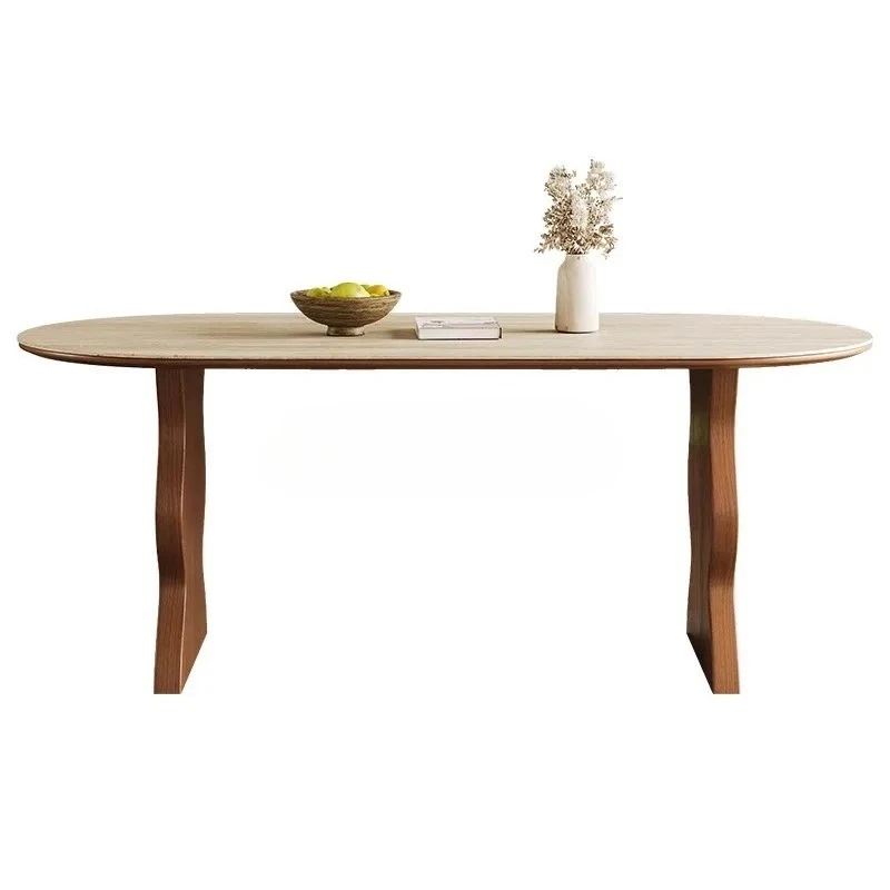 

French retro travertine slate, dining table, antique solid wood ash wood wabi sabi dining table, living room home dining table