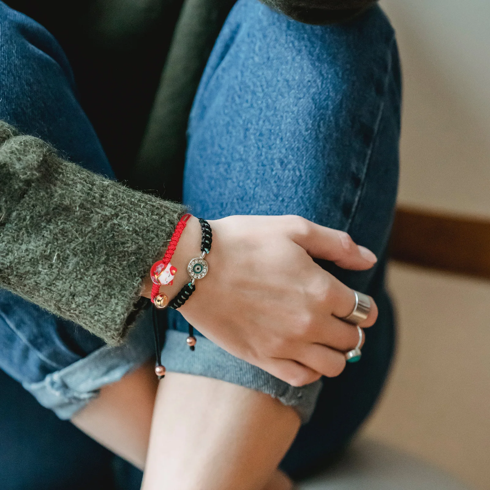 Pulsera de gato Maneki Neko, amuleto de la suerte, cuerda ajustable, cascabel, pulsera de la fortuna japonesa, regalos de estilo minimalista, 3 uds.