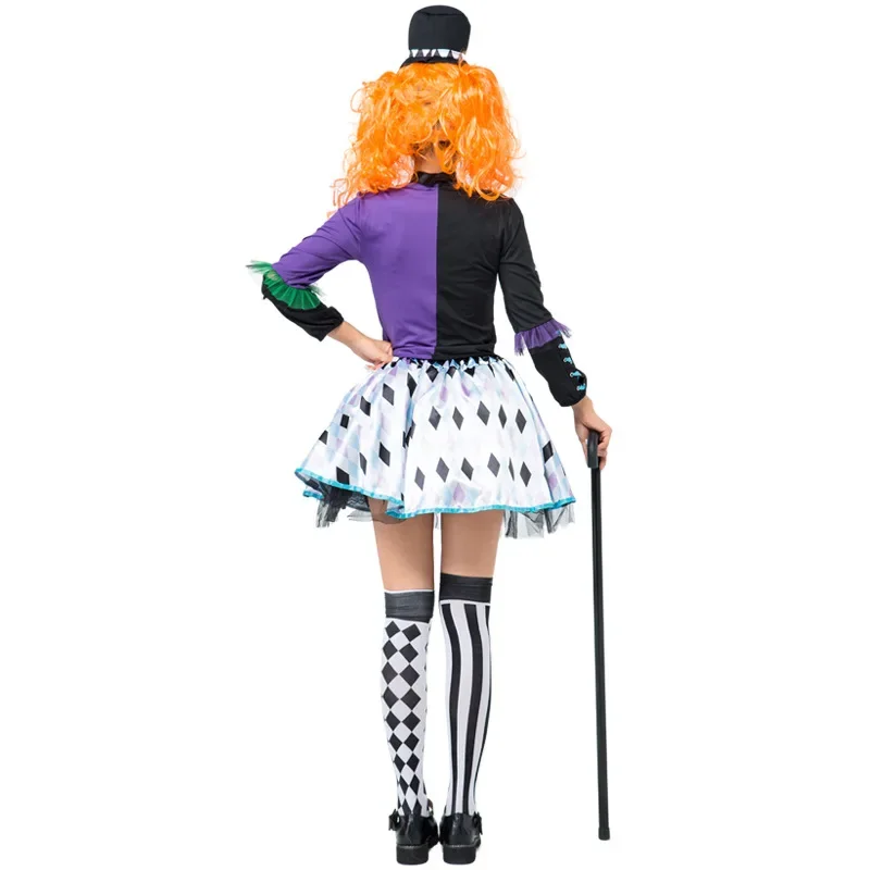 Adult Anime Clown Mad Hatter Maid Costume Halloween Carnival Party Magician Lolita Cosplay Dress