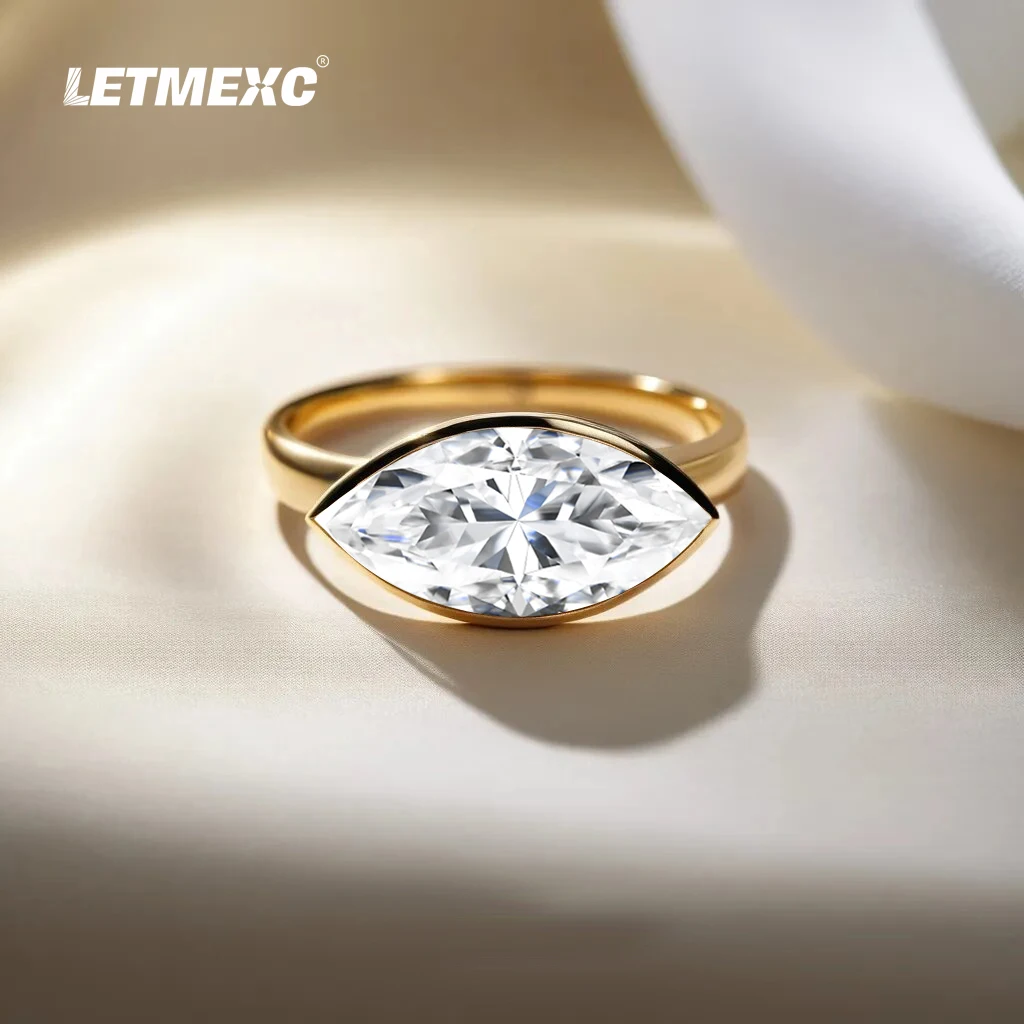 

LETMEXC 10K Gold Moissanite Marquis Cut Ring 8x16mm D Color VVS1 Diamond Ring With GRA Certificate